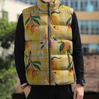 Aloha Hawaii Palaka Print Mango Plumeria Sleeveless Puffer Jacket Fresh Lemon
