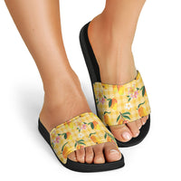 Aloha Hawaii Palaka Print Mango Plumeria Slide Sandals Fresh Lemon