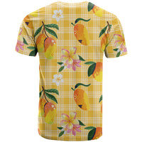 Aloha Hawaii Palaka Print Mango Plumeria T Shirt Fresh Lemon