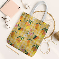 Aloha Hawaii Palaka Print Mango Plumeria Tote Bag Fresh Lemon