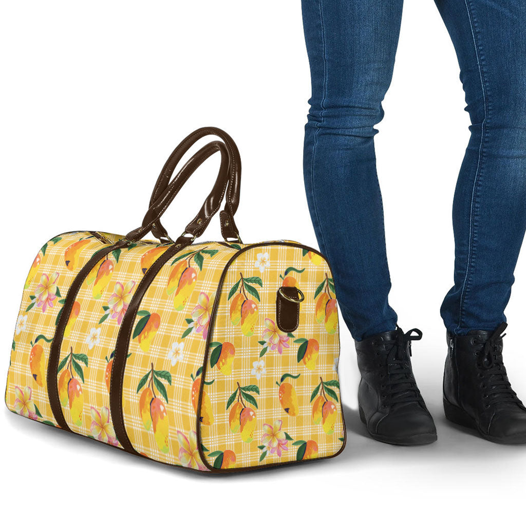 Aloha Hawaii Palaka Print Mango Plumeria Travel Bag Fresh Lemon