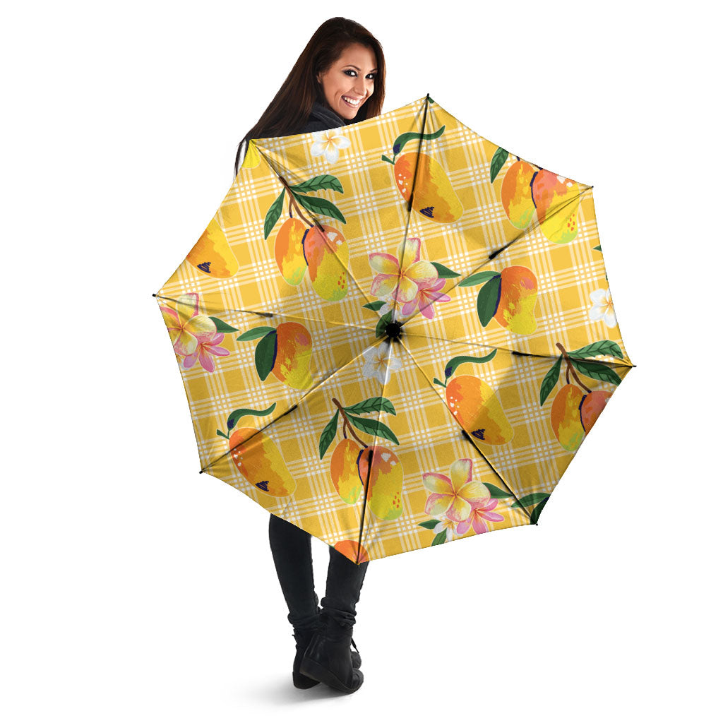 Aloha Hawaii Palaka Print Mango Plumeria Umbrella Fresh Lemon
