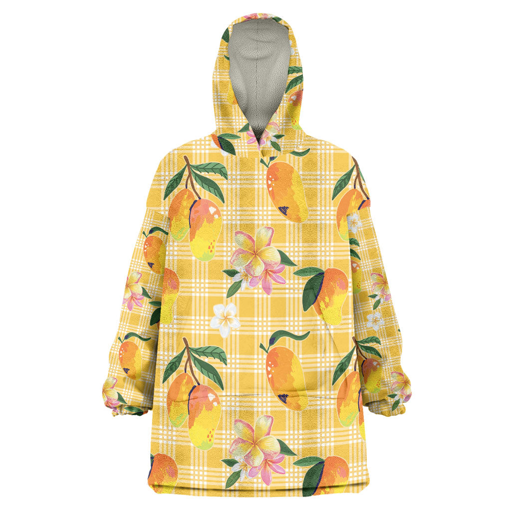 Aloha Hawaii Palaka Print Mango Plumeria Wearable Blanket Hoodie Fresh Lemon
