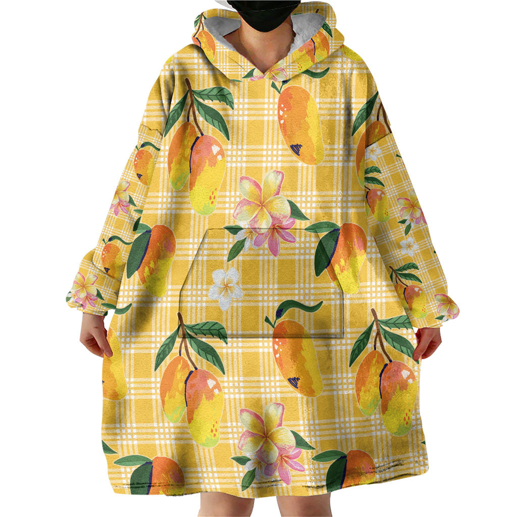 Aloha Hawaii Palaka Print Mango Plumeria Wearable Blanket Hoodie Fresh Lemon