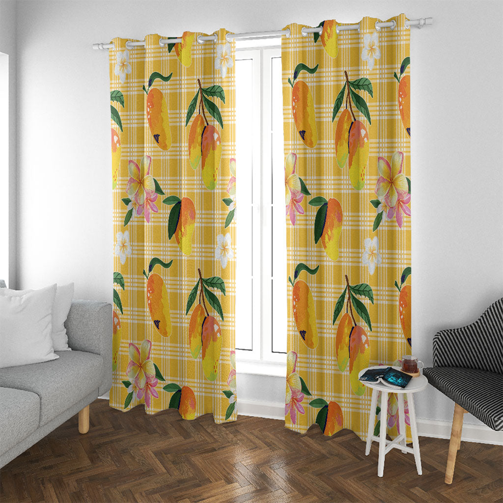 Aloha Hawaii Palaka Print Mango Plumeria Window Curtain Fresh Lemon