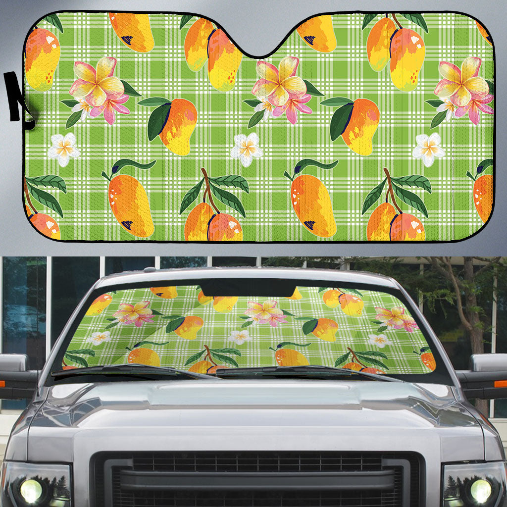 Aloha Hawaii Palaka Print Mango Plumeria Auto Sun Shade Cool Mint