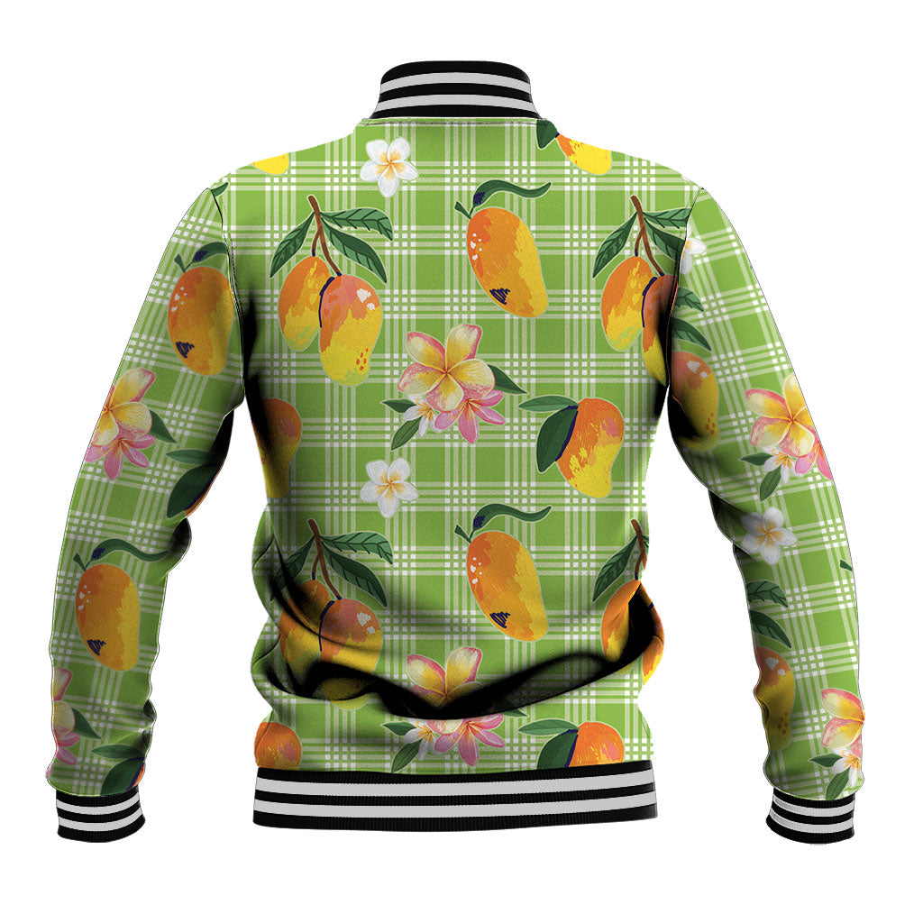 Aloha Hawaii Palaka Print Mango Plumeria Baseball Jacket Cool Mint