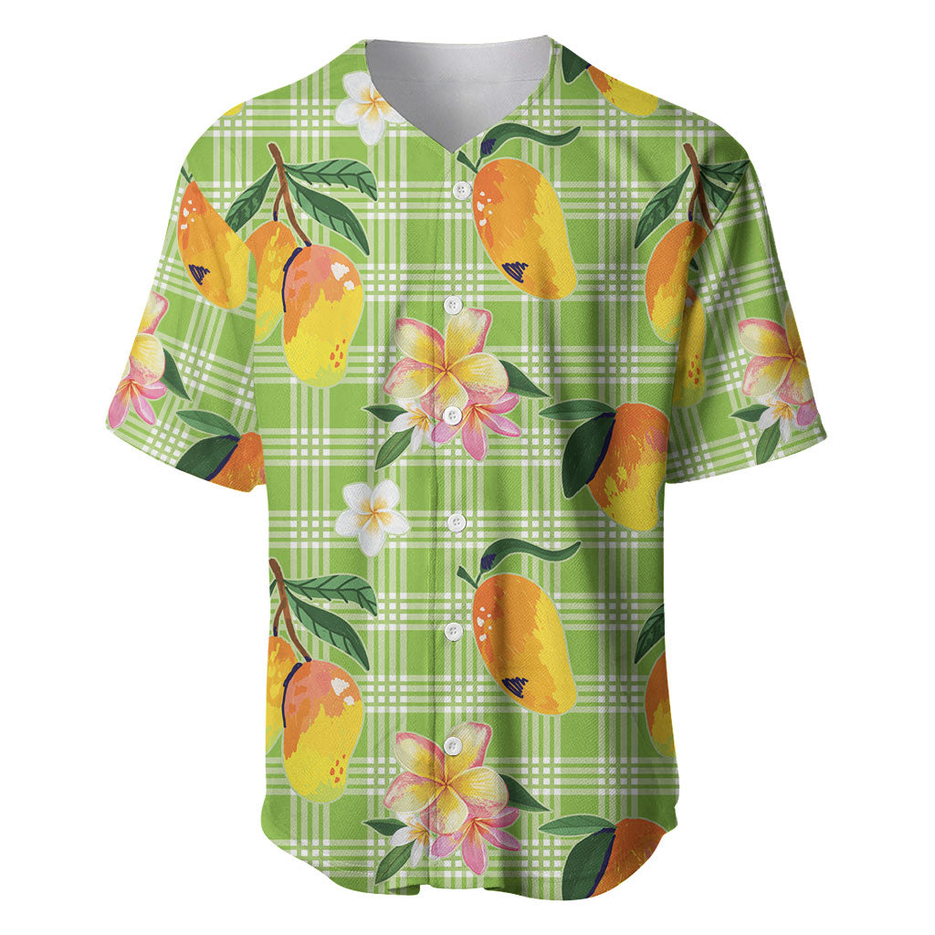 Aloha Hawaii Palaka Print Mango Plumeria Baseball Jersey Cool Mint