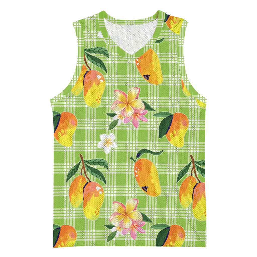 Aloha Hawaii Palaka Print Mango Plumeria Basketball Jersey Cool Mint