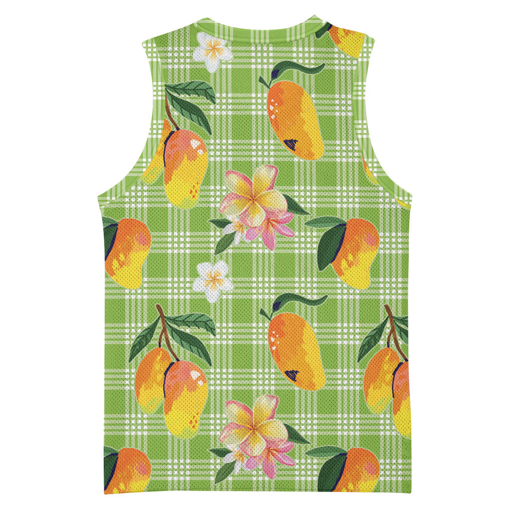 Aloha Hawaii Palaka Print Mango Plumeria Basketball Jersey Cool Mint