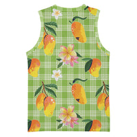 Aloha Hawaii Palaka Print Mango Plumeria Basketball Jersey Cool Mint