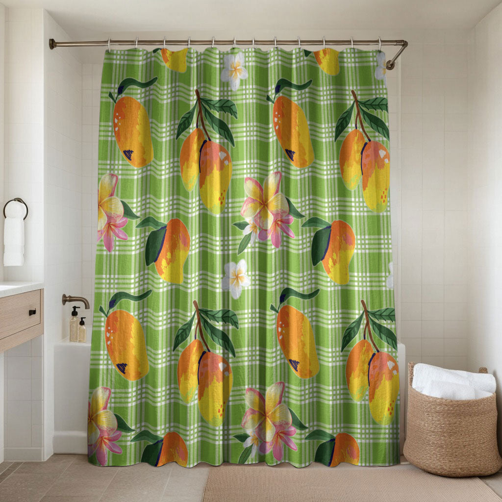 Aloha Hawaii Palaka Print Mango Plumeria Bathroom Set Cool Mint