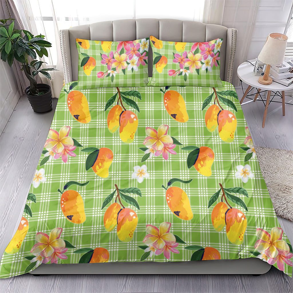 Aloha Hawaii Palaka Print Mango Plumeria Bedding Set Cool Mint