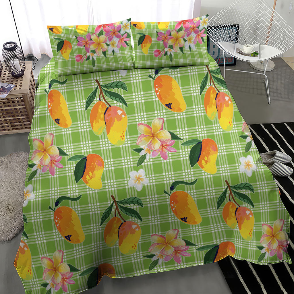 Aloha Hawaii Palaka Print Mango Plumeria Bedding Set Cool Mint