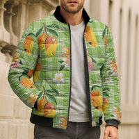 Aloha Hawaii Palaka Print Mango Plumeria Bomber Puffer Jacket Cool Mint