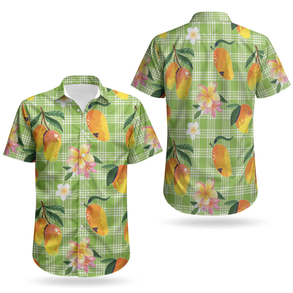 Aloha Hawaii Palaka Print Mango Plumeria Couples Matching Mermaid Dress and Hawaiian Shirt Cool Mint