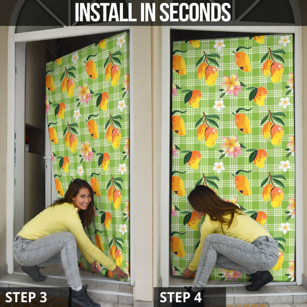Aloha Hawaii Palaka Print Mango Plumeria Door Cover Cool Mint