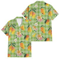 Aloha Hawaii Palaka Print Mango Plumeria Family Matching Off Shoulder Maxi Dress and Hawaiian Shirt Cool Mint