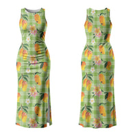Aloha Hawaii Palaka Print Mango Plumeria Family Matching Tank Maxi Dress and Hawaiian Shirt Cool Mint