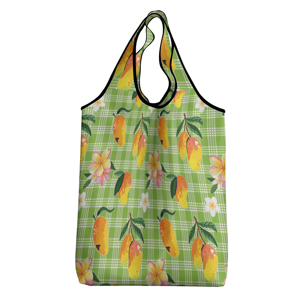 Aloha Hawaii Palaka Print Mango Plumeria Grocery Bag Cool Mint