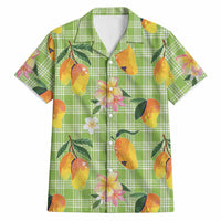 Aloha Hawaii Palaka Print Mango Plumeria Hawaiian Shirt Cool Mint