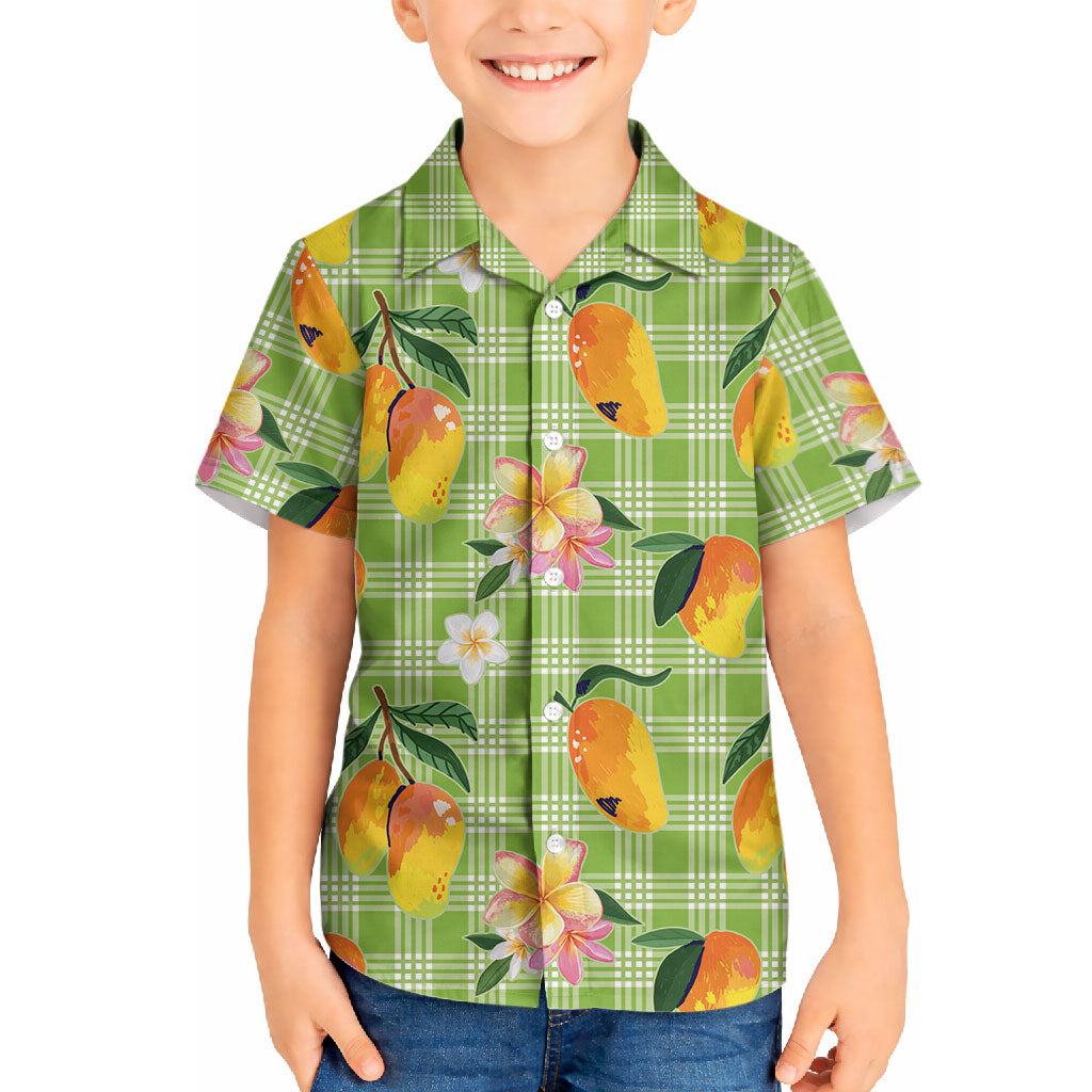 Aloha Hawaii Palaka Print Mango Plumeria Hawaiian Shirt Cool Mint