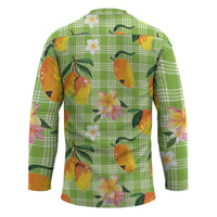 Aloha Hawaii Palaka Print Mango Plumeria Hockey Jersey Cool Mint