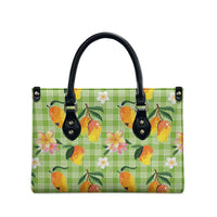 Aloha Hawaii Palaka Print Mango Plumeria Leather Bag Cool Mint