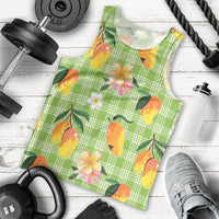 Aloha Hawaii Palaka Print Mango Plumeria Men Tank Top Cool Mint