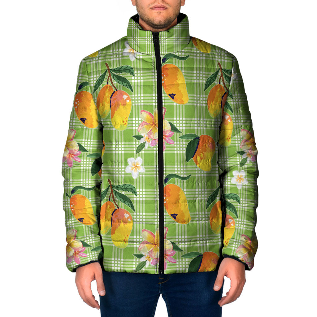 Aloha Hawaii Palaka Print Mango Plumeria Padded Jacket Cool Mint