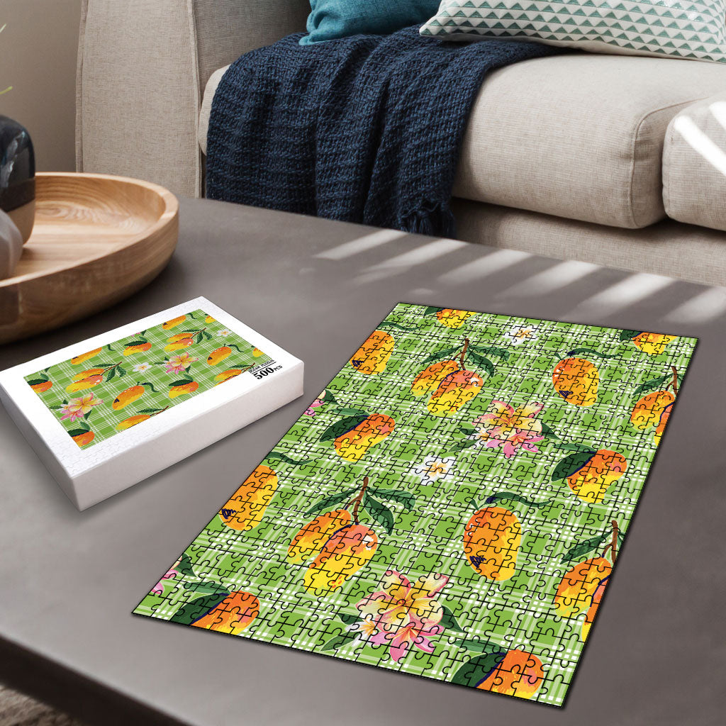 Aloha Hawaii Palaka Print Mango Plumeria Puzzle Cool Mint