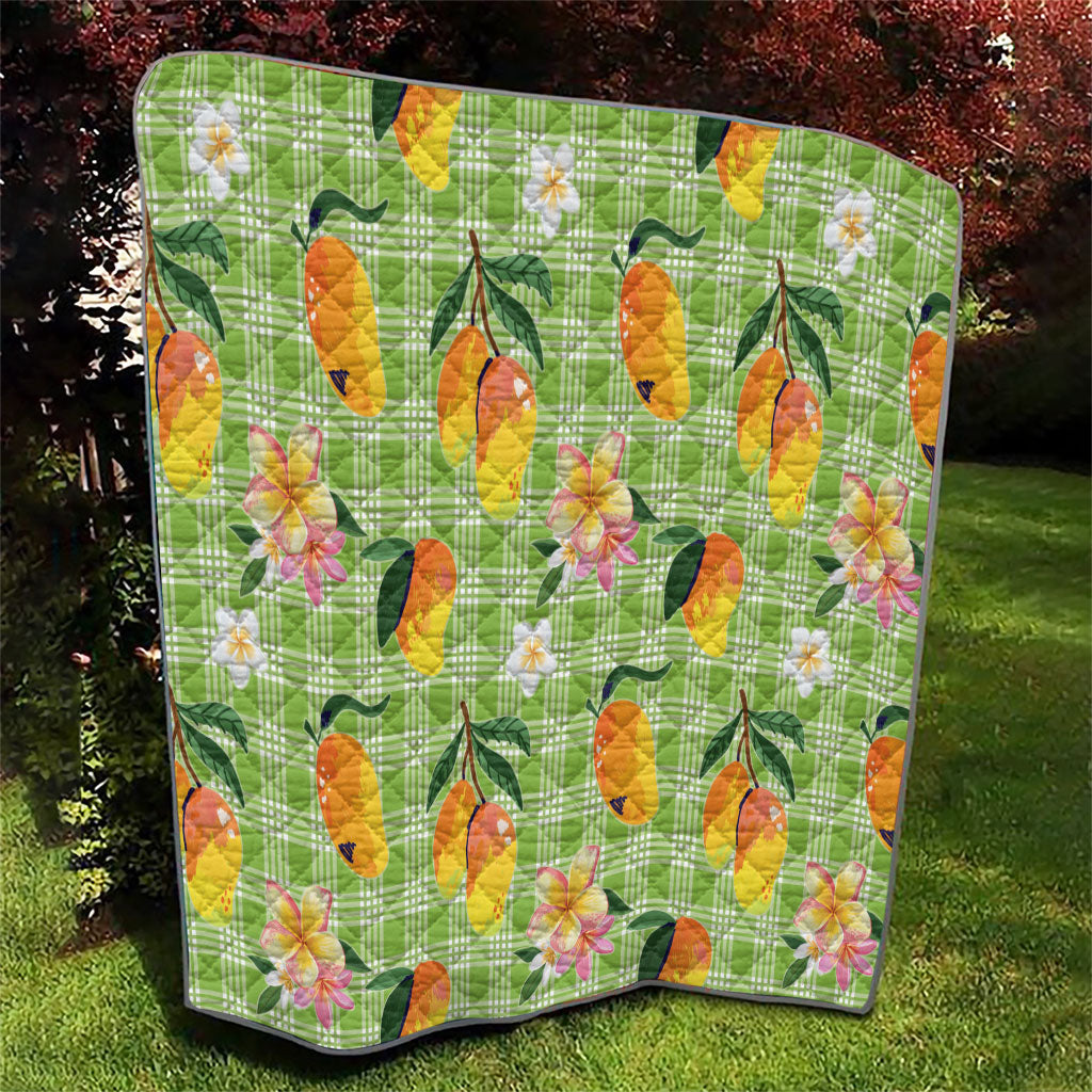 Aloha Hawaii Palaka Print Mango Plumeria Quilt Cool Mint