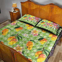 Aloha Hawaii Palaka Print Mango Plumeria Quilt Bed Set Cool Mint