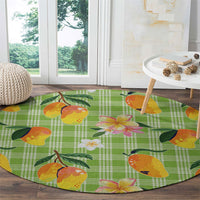 Aloha Hawaii Palaka Print Mango Plumeria Round Carpet Cool Mint