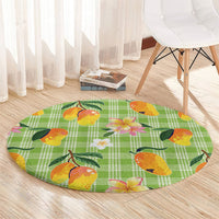 Aloha Hawaii Palaka Print Mango Plumeria Round Carpet Cool Mint