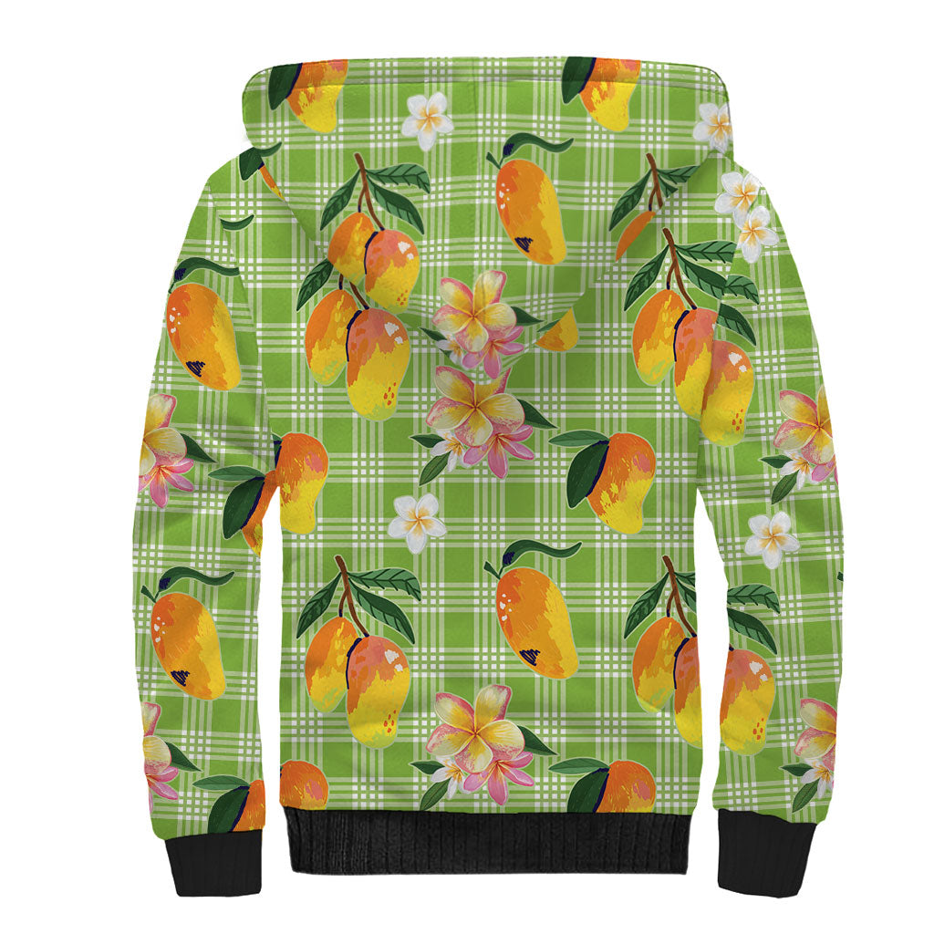 Aloha Hawaii Palaka Print Mango Plumeria Sherpa Hoodie Cool Mint