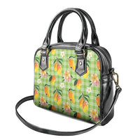Aloha Hawaii Palaka Print Mango Plumeria Shoulder Handbag Cool Mint