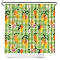 Aloha Hawaii Palaka Print Mango Plumeria Shower Curtain Cool Mint