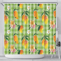 Aloha Hawaii Palaka Print Mango Plumeria Shower Curtain Cool Mint