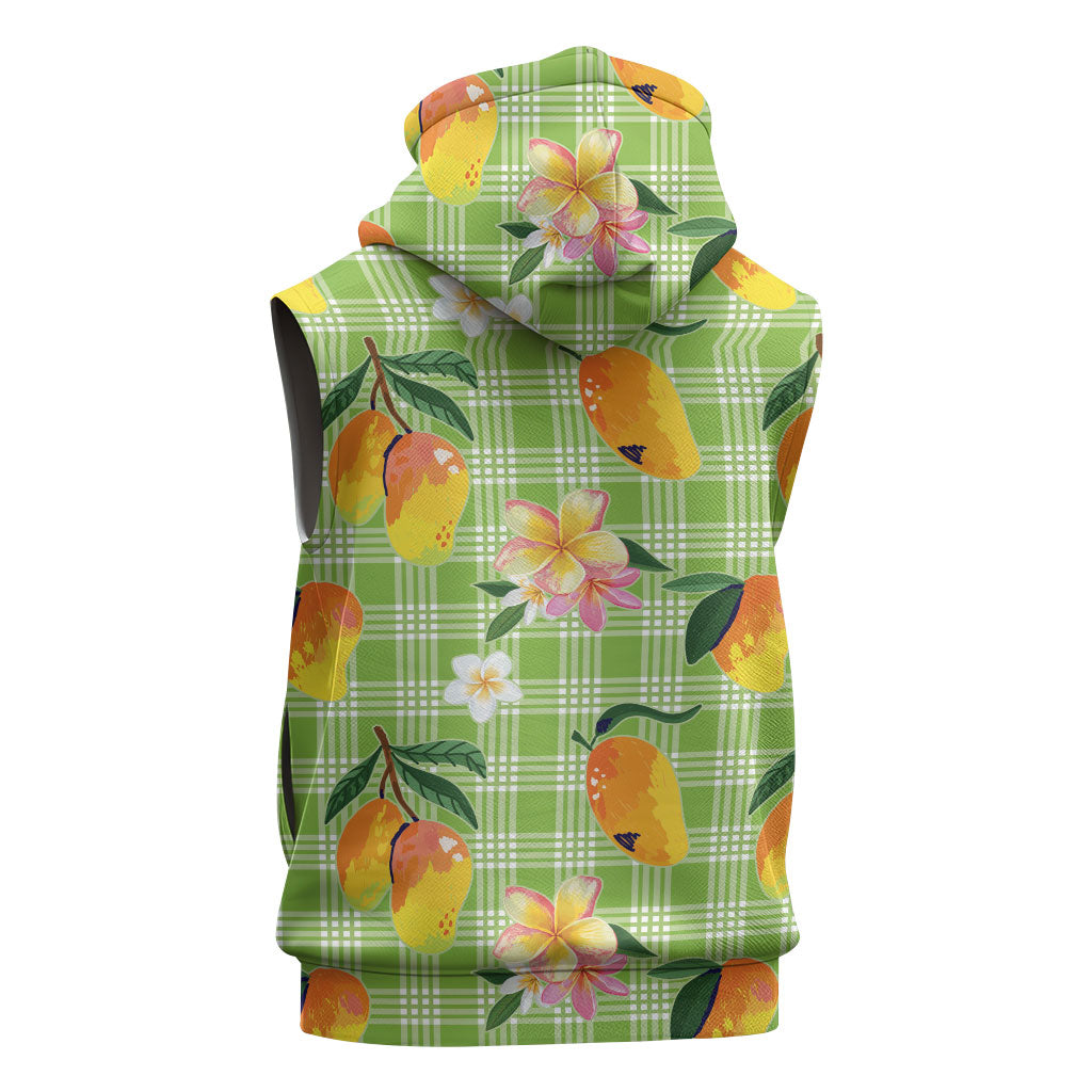 Aloha Hawaii Palaka Print Mango Plumeria Sleeveless Zip Hoodie Cool Mint