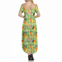 Aloha Hawaii Palaka Print Mango Plumeria Summer Maxi Dress Cool Mint