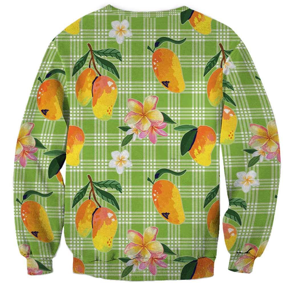 Aloha Hawaii Palaka Print Mango Plumeria Sweatshirt Cool Mint