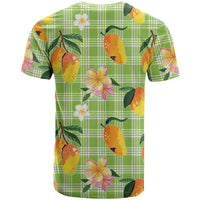 Aloha Hawaii Palaka Print Mango Plumeria T Shirt Cool Mint