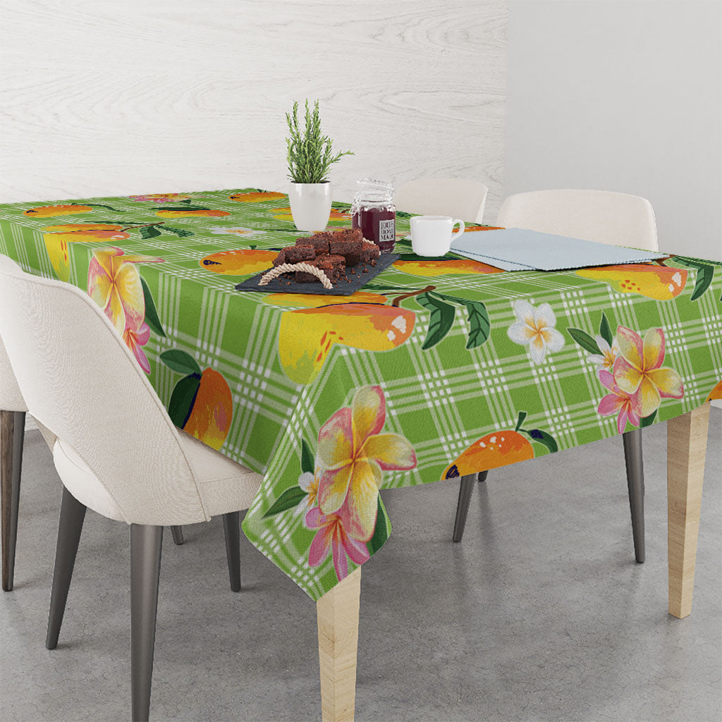 Aloha Hawaii Palaka Print Mango Plumeria Tablecloth Cool Mint