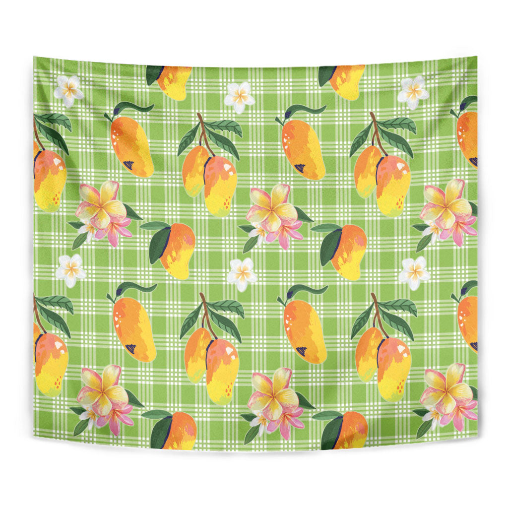 Aloha Hawaii Palaka Print Mango Plumeria Tapestry Cool Mint