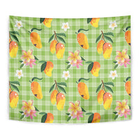 Aloha Hawaii Palaka Print Mango Plumeria Tapestry Cool Mint