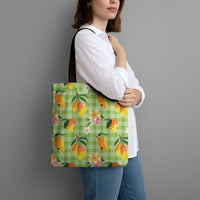 Aloha Hawaii Palaka Print Mango Plumeria Tote Bag Cool Mint