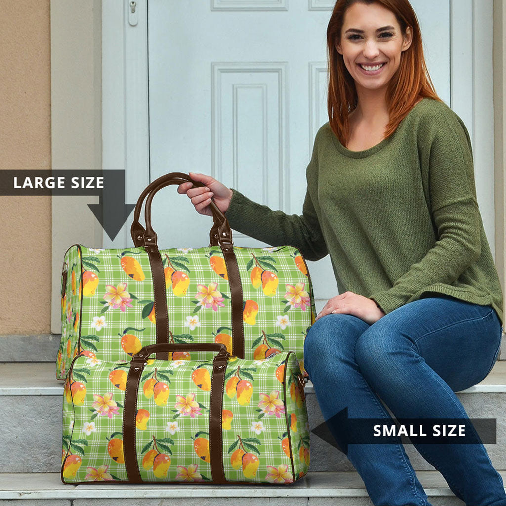 Aloha Hawaii Palaka Print Mango Plumeria Travel Bag Cool Mint