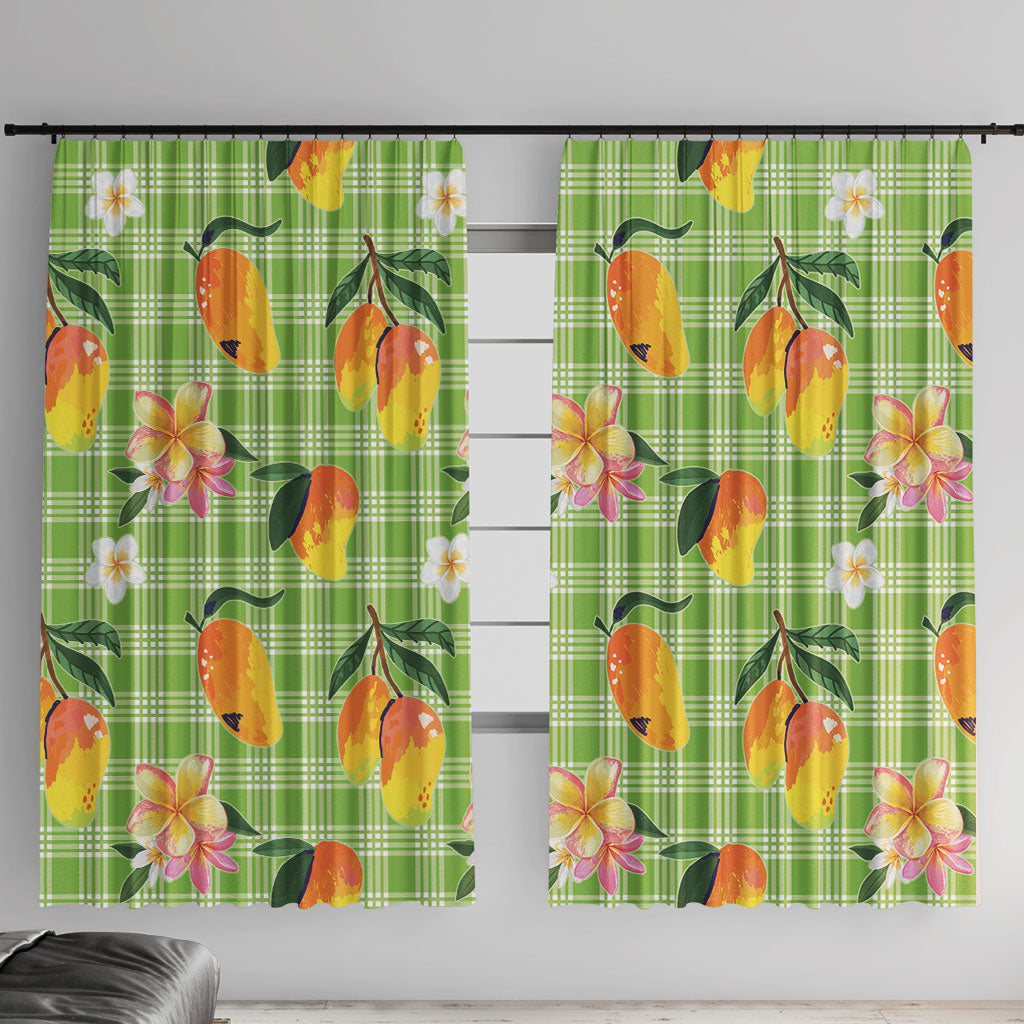 Aloha Hawaii Palaka Print Mango Plumeria Window Curtain Cool Mint
