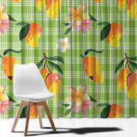 Aloha Hawaii Palaka Print Mango Plumeria Window Curtain Cool Mint